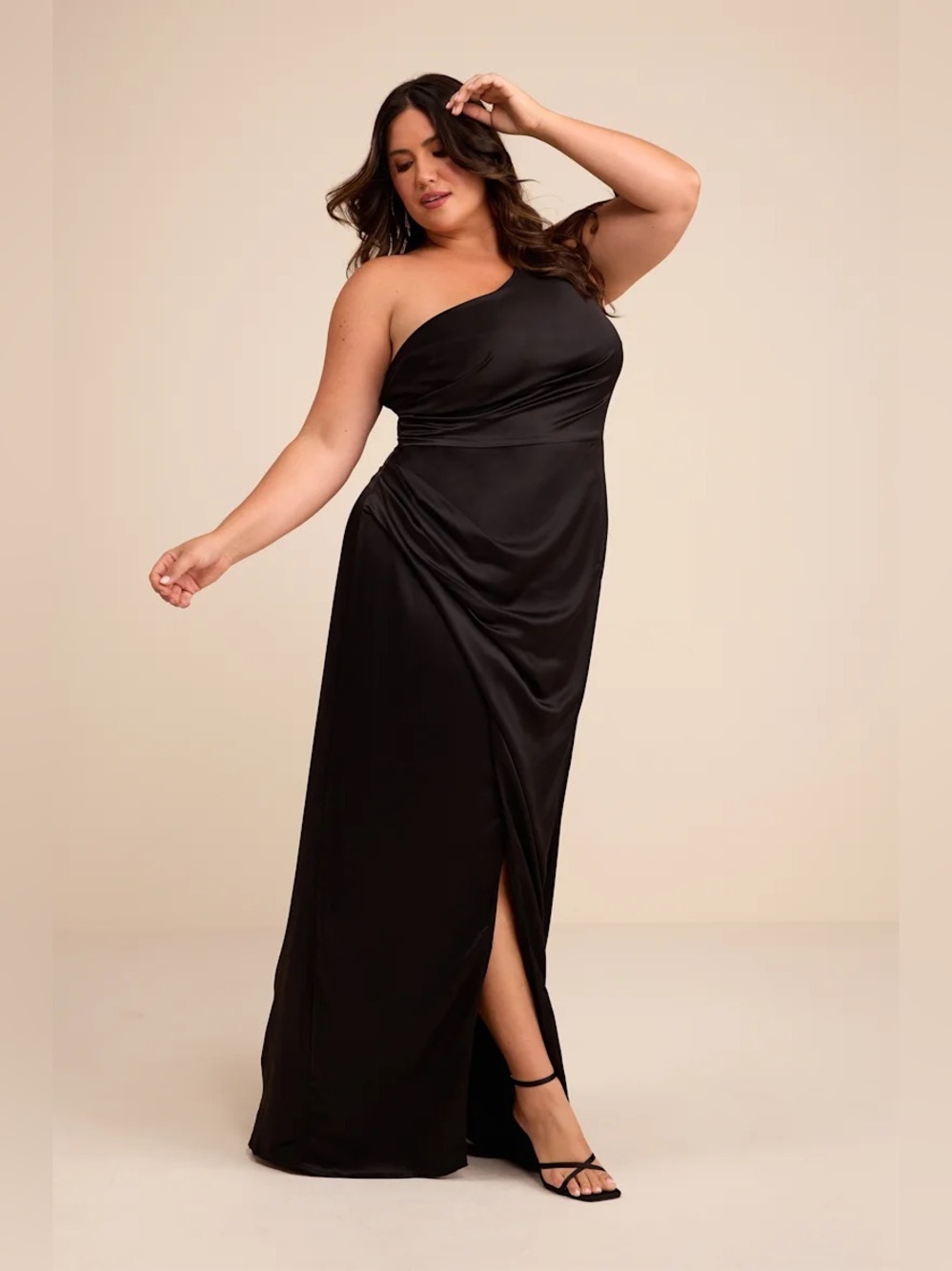 Lulus Dreaming of Elegance Black Satin One-Shoulder Maxi Dress - Picture 6 of 12